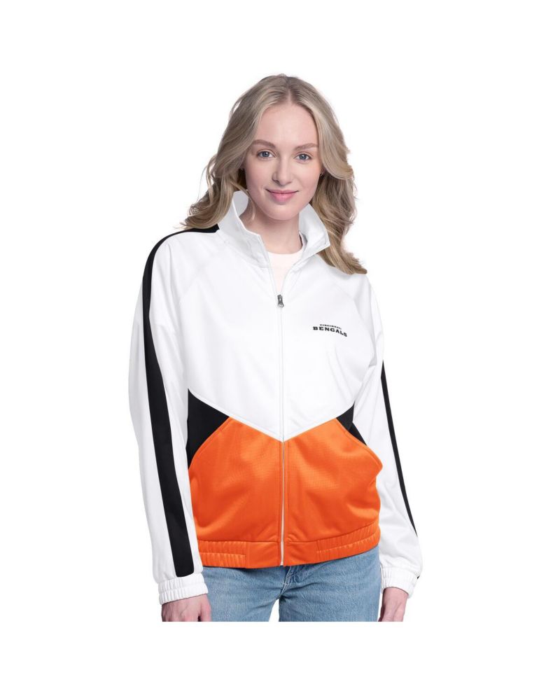 Women's White/Black Cincinnati Bengals Rally Rhinestone Full-Zip Track Jacket