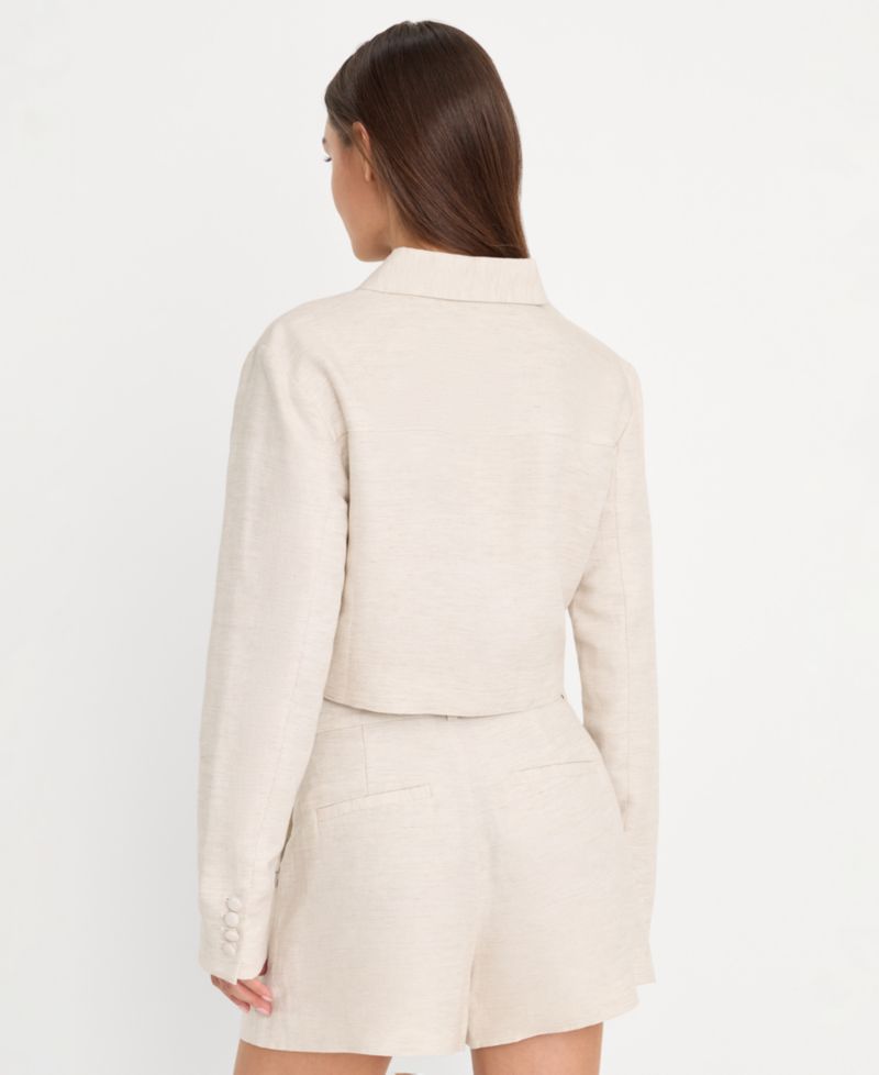 Women's Linen Button-Front Cropped Jacket