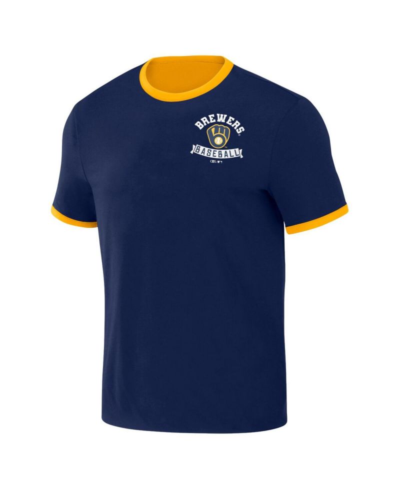 Men's Darius Rucker Collection by Navy, Gold Distressed Milwaukee Brewers Two-Way Ringer Reversible T-shirt