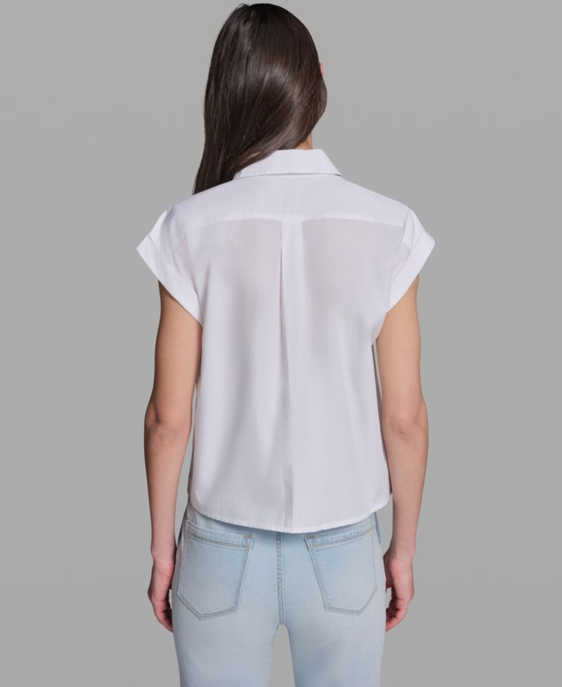 Petite Bow Scenic Poplin Collared Shirt