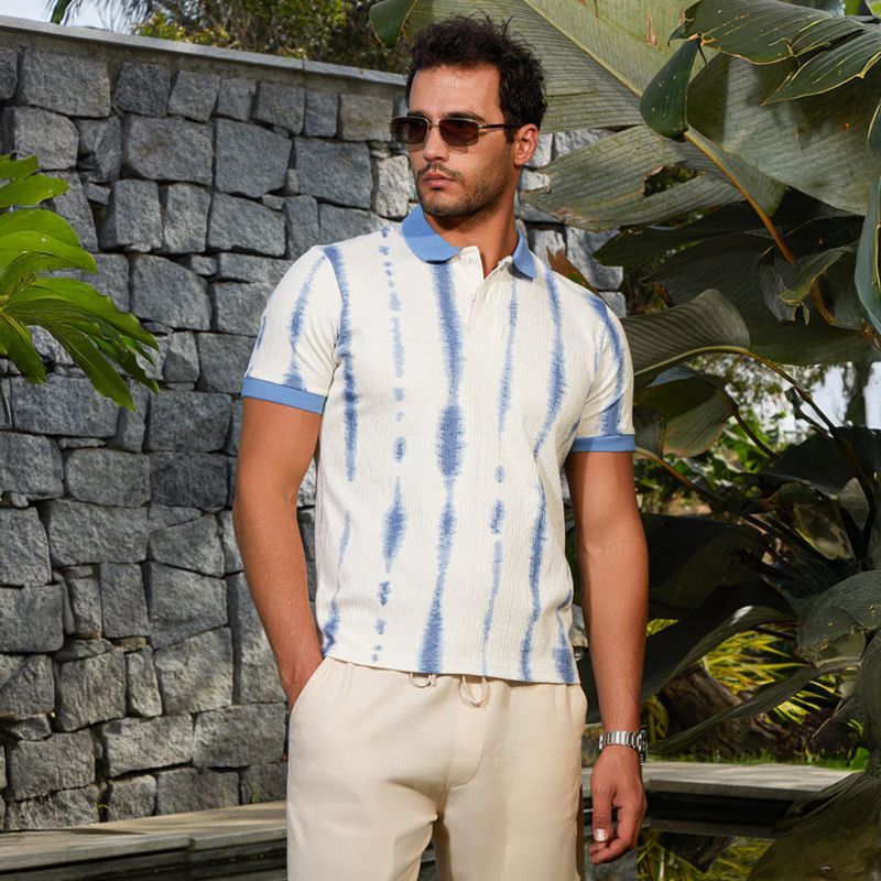 Men's Powder Blue and Daisy White Tie-Dye Tactile Polo T-Shirt