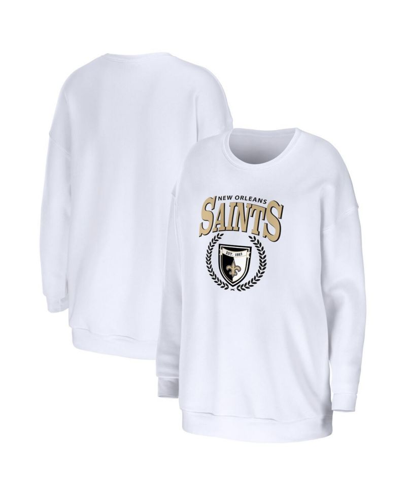 Women's White New Orleans Saints Oversized Pullover Sweatshirt