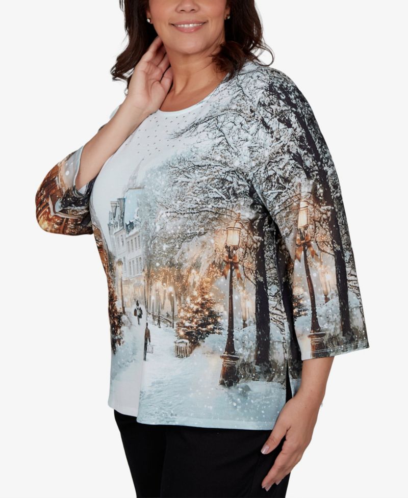 Plus Size Classic Christmas In The City 3/4-Sleeve Knit Top