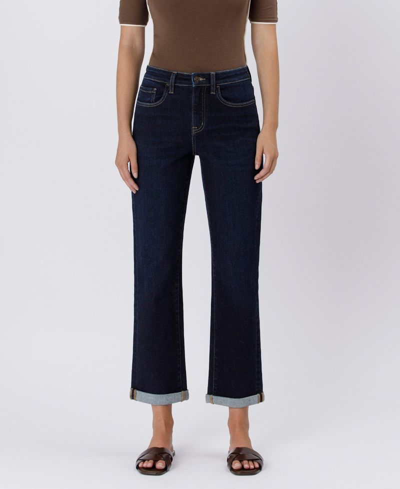 Women's High Rise Cuffed Straight Jeans