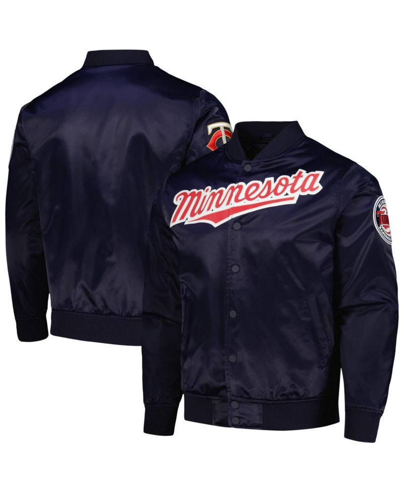 Men's Navy Minnesota Twins Wordmark Satin Full-Snap Jacket