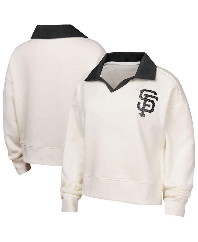 Big Girls White San Francisco Giants Ballpark Hit Collared V-Neck Pullover Sweatshirt