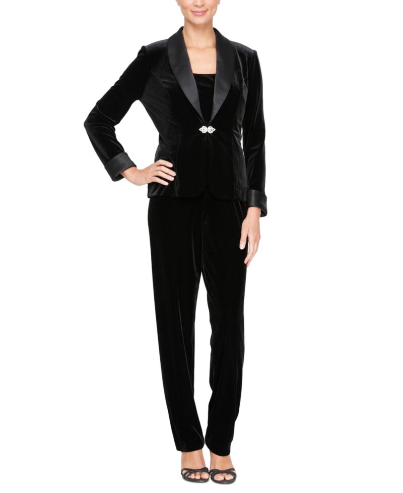 Women's Velvet Satin-Collar Jacket and Velvet Tank