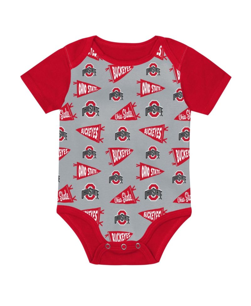 Baby Boys and Girls Red Ohio State Buckeyes Star Player Three-Piece Bodysuit Set
