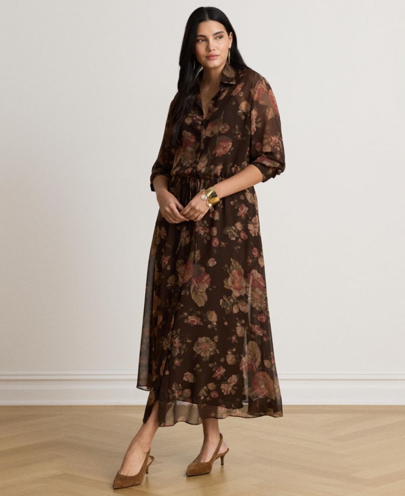 Women's Floral-Print Chiffon Shirtdress