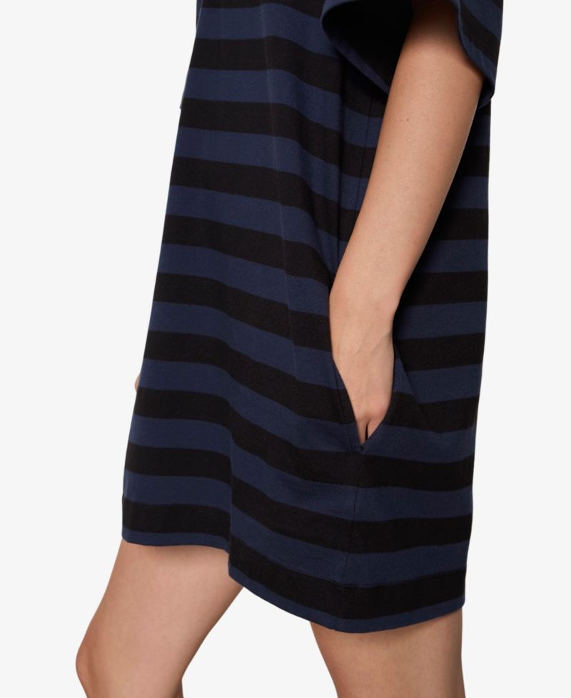 Women's Striped Oversized Spread Collar T-Shirt-Dress