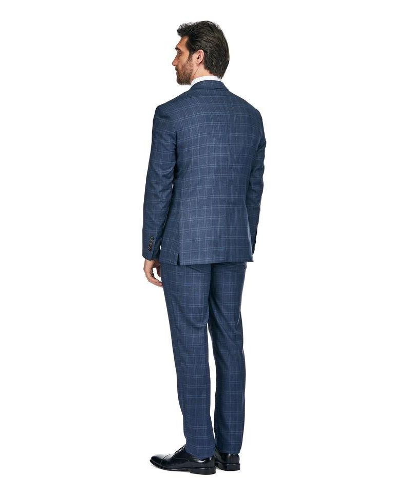 Slim Fit 3PC Tailored Blue Check Men's Suit
