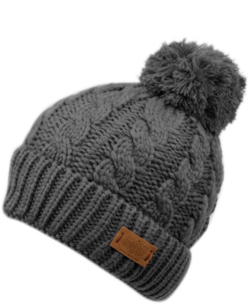 Cable Pom Beanie with Sherpa Lining