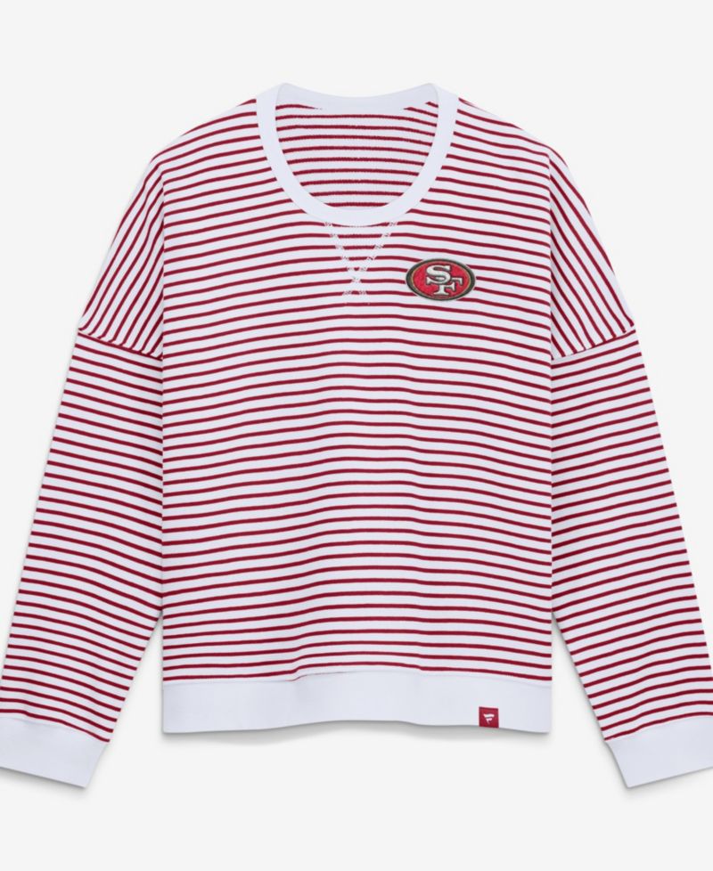 Women's White/Scarlet San Francisco 49ers Striped Oversized French Terry Sweatshirt