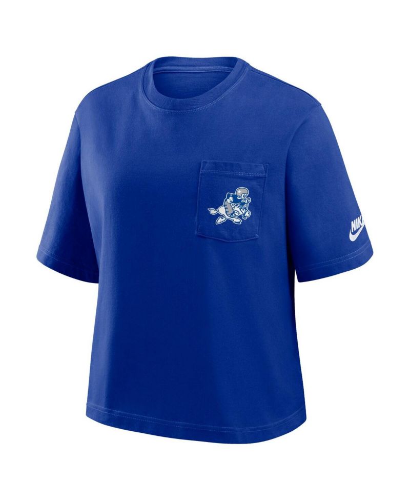 Women's Navy Dallas Cowboys Rewind Pocket Boxy T-Shirt