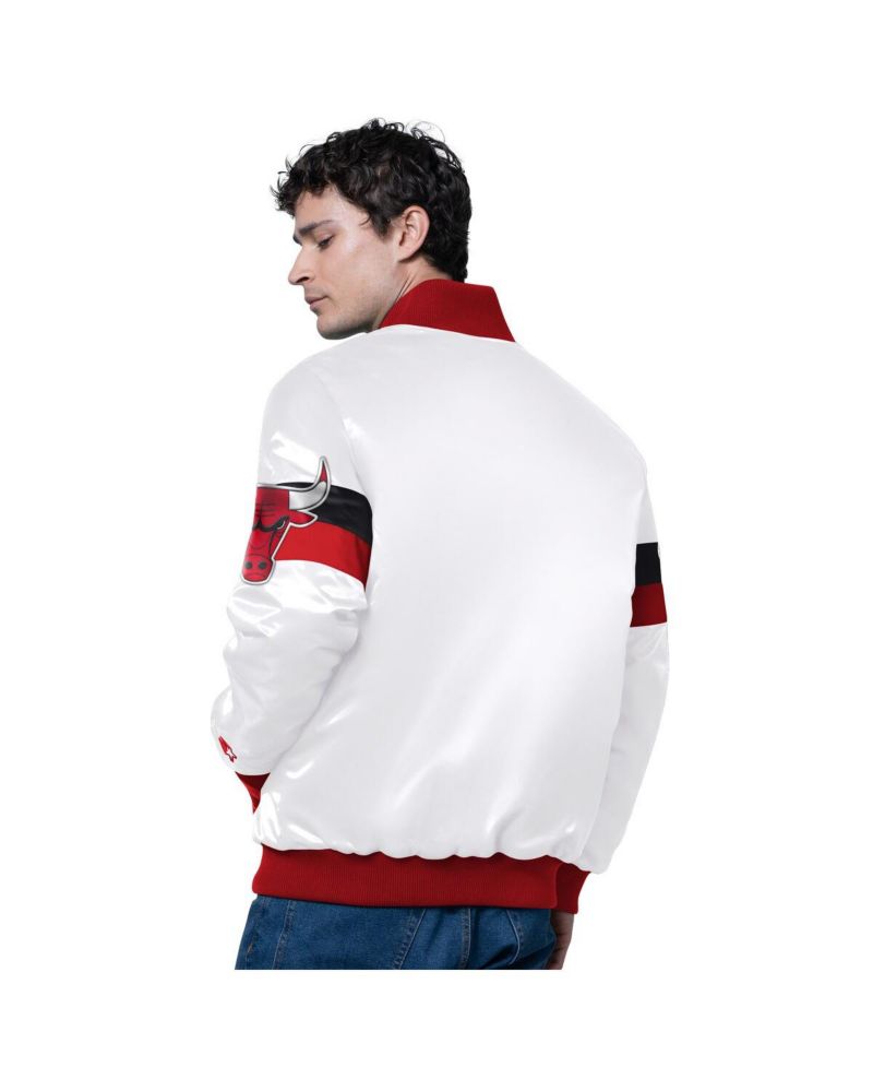 Men's White Chicago Bulls Triple Option Varsity Full-Snap Satin Jacket