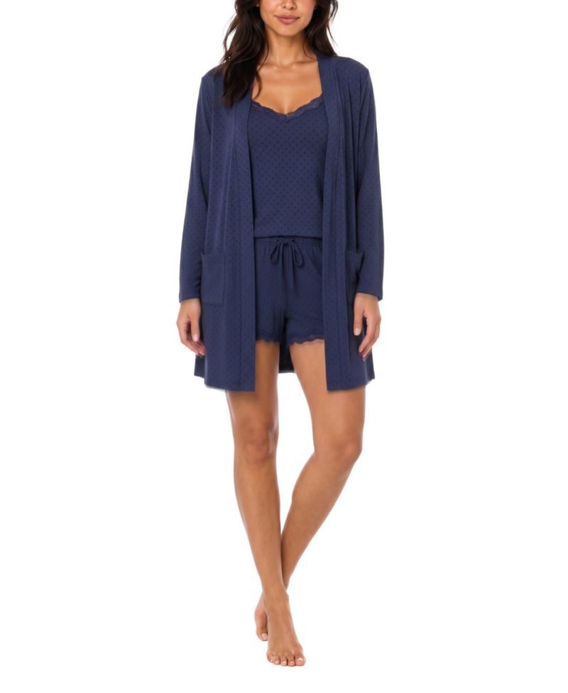 Women's Long-Sleeve Polka Dot Cami, Cardigan and Shorts Set