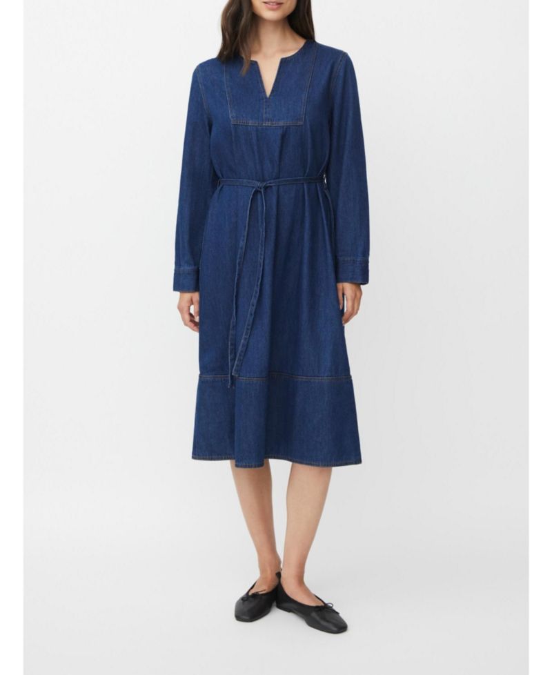 Women's Long Sleeve V-Neck Denim Midi Dress
