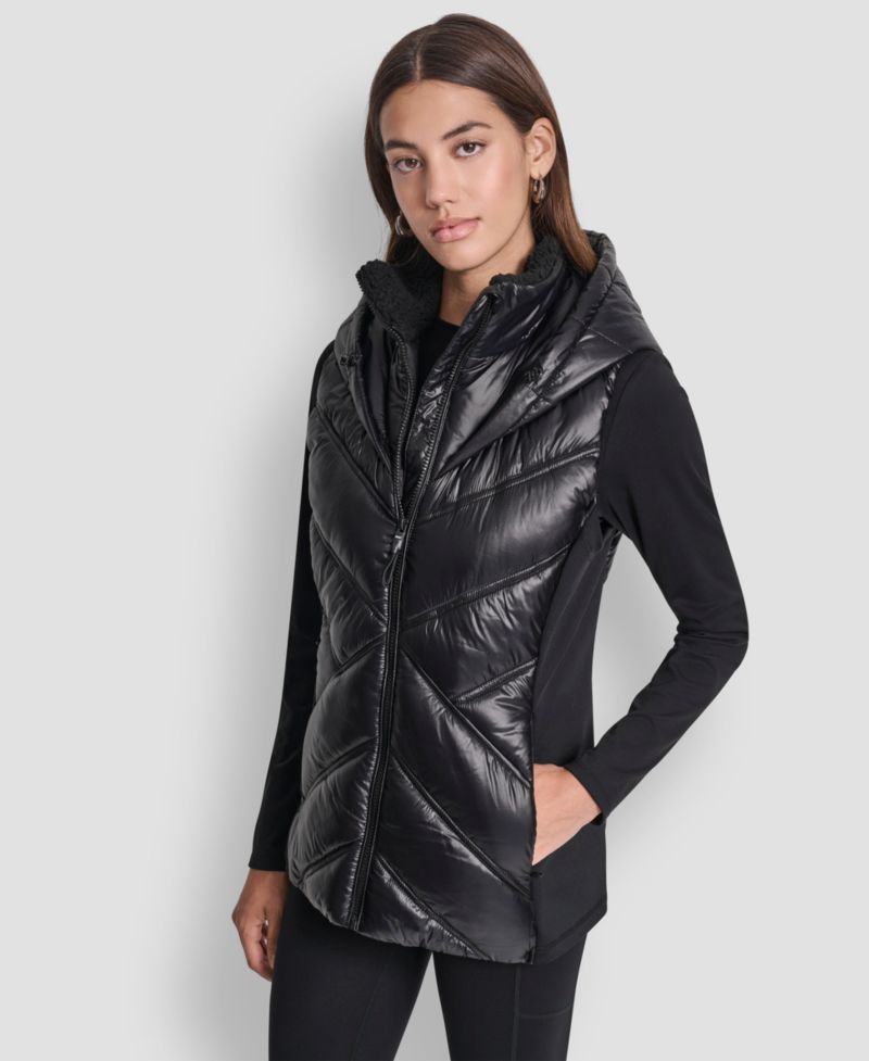 Women's Contrast Collar Hooded Puffer Vest