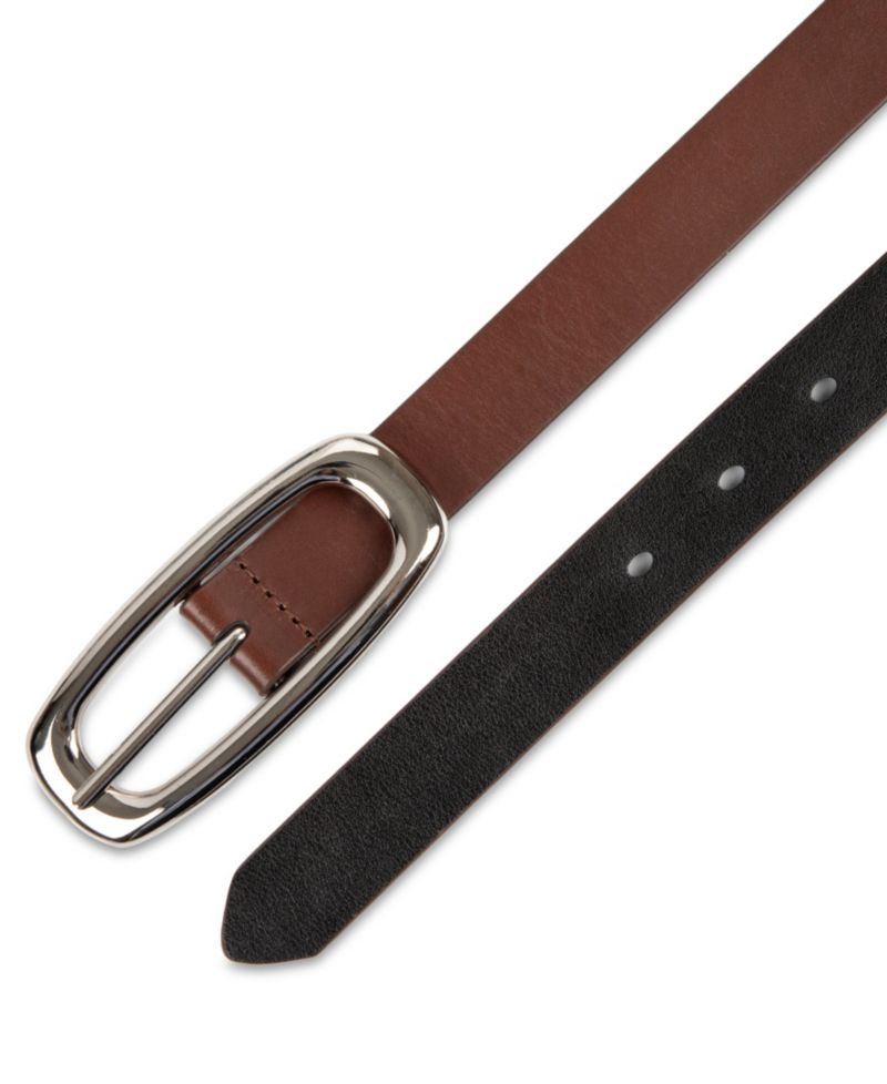 Skinny Oval Shaped Center Bar Buckle Reversible Dress Belt