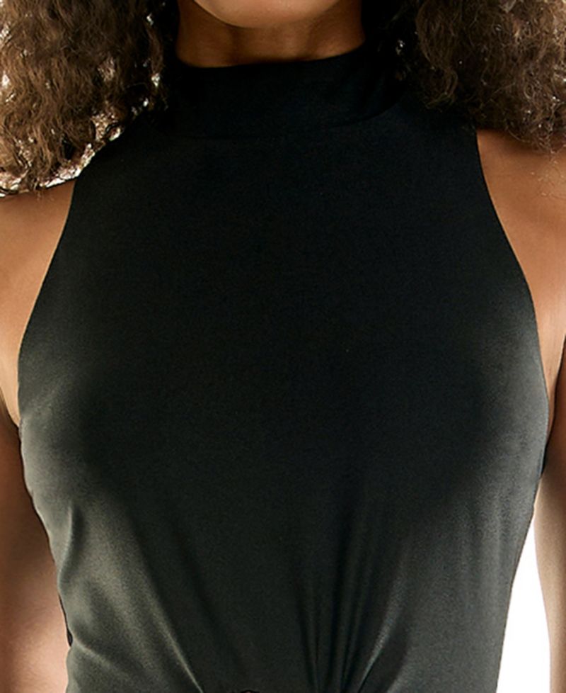 Juniors' High-Neck Cutout Embellished Dress