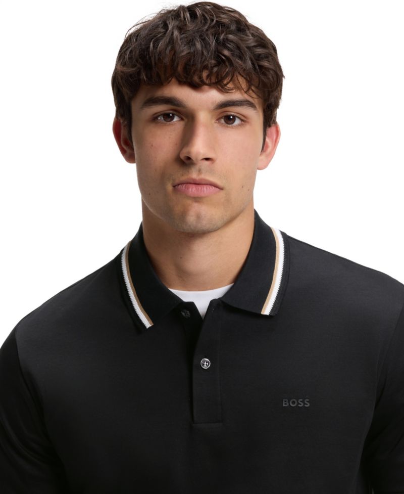Men's Cotton Slim-Fit Striped Collar Polo Shirt