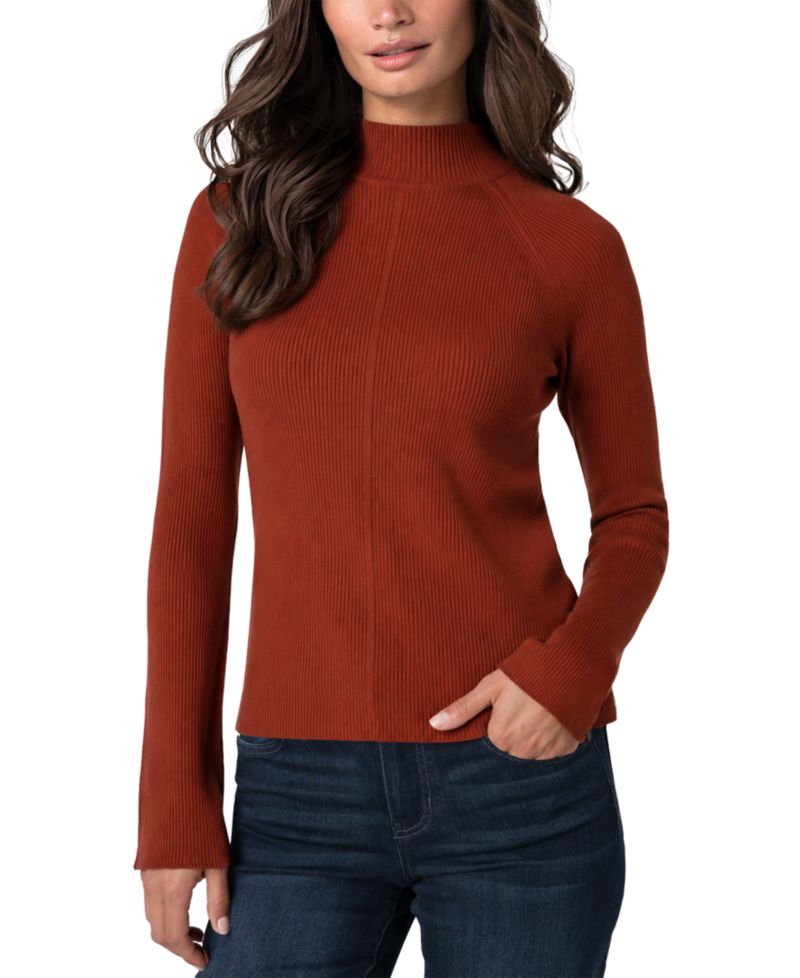 Women's Long-Sleeve Turtleneck Mixed-Ribbed Sweater