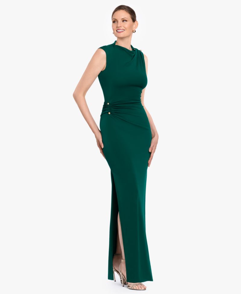 Women's Mock Neck Draped Column Gown