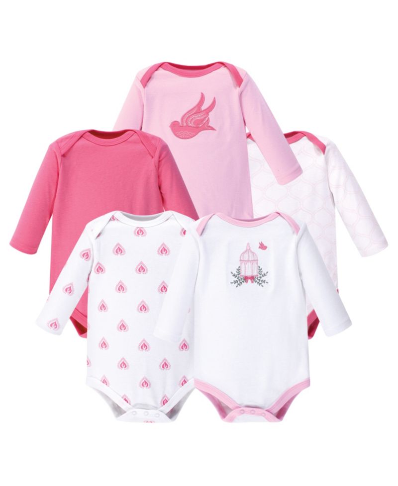Baby Girls Hudson Soft Cotton Long-Sleeve Onesies (Five Count