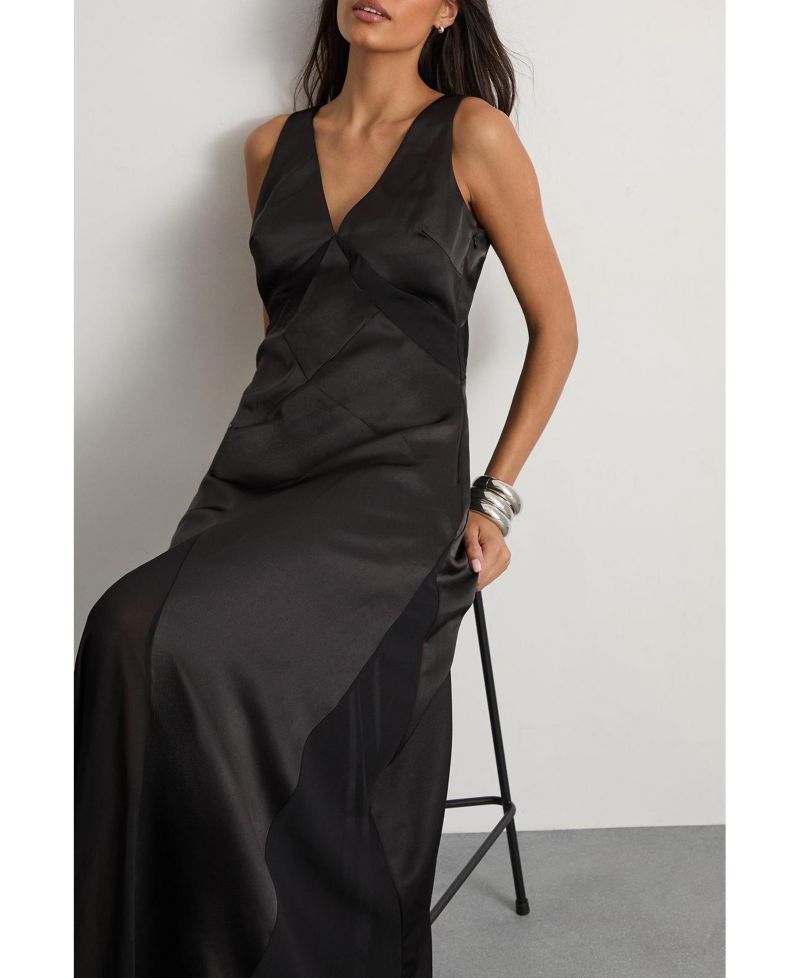 Women's Satin And Chiffon Mix Midaxi Dress
