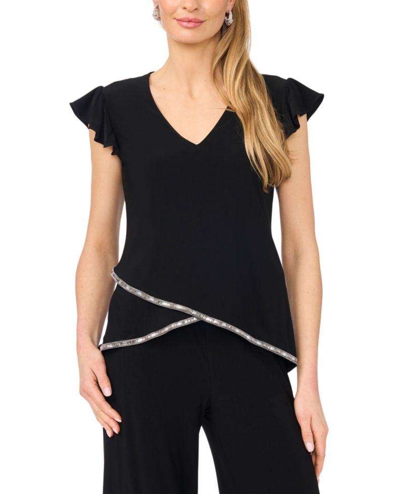 Petite Flutter-Sleeve V-Neck Top