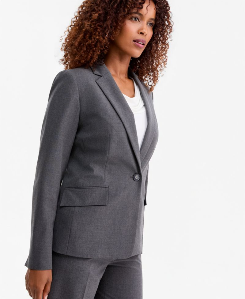 Women's Machine Washable One-Button Jacket, Cowl-Neck Cap-Sleeve Top & Mid-Rise Straight Pants