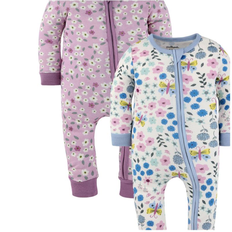 Baby Girls Blissful Florals Cotton Footless Pajamas for Girls, 2 Pack