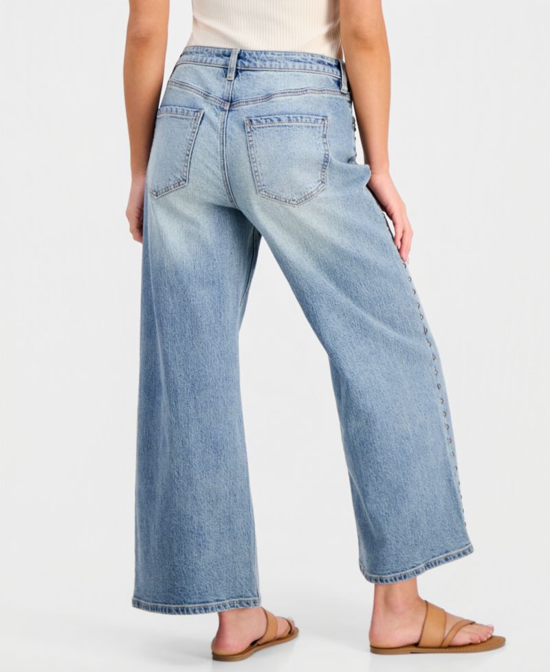 Petite Studded Wide-Leg Jeans