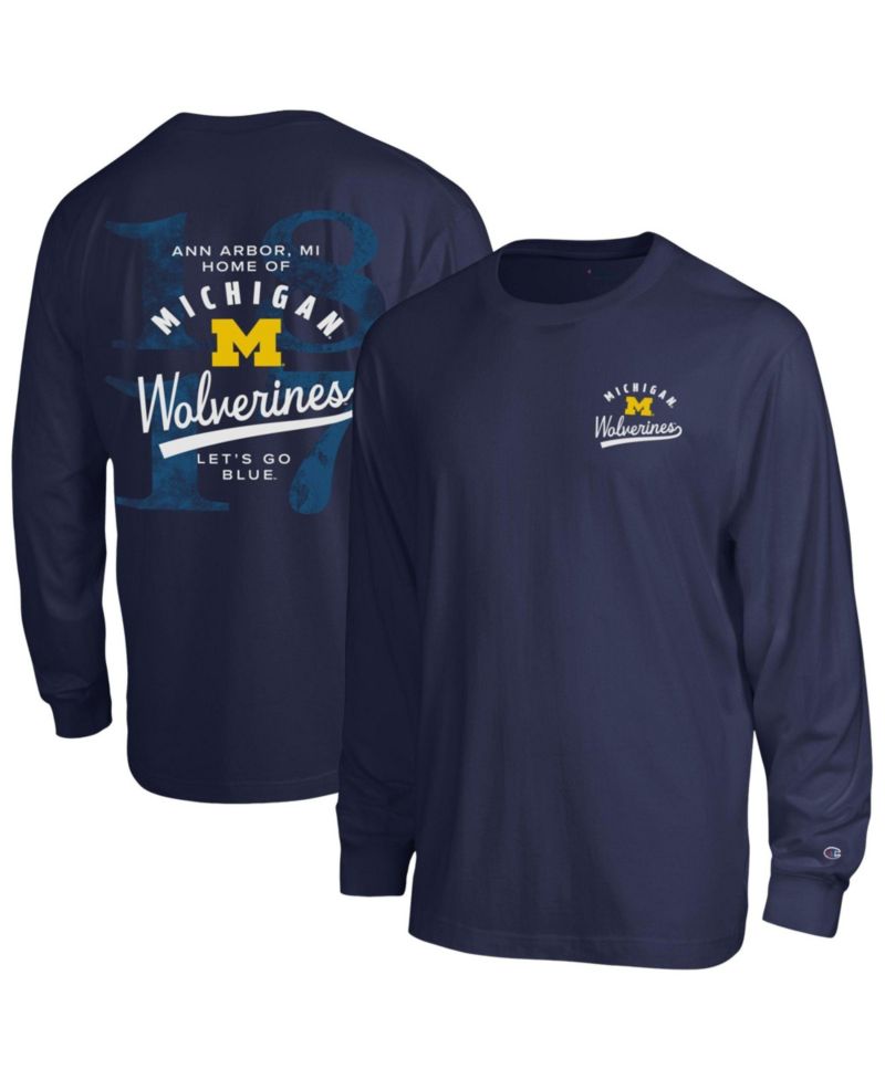 Men's Navy Michigan Wolverines Laminated All-Star Long Sleeve T-Shirt