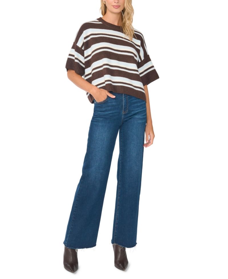 Women's 3/4-Sleeve Oversized Exposed-Seam Crewneck Sweater
