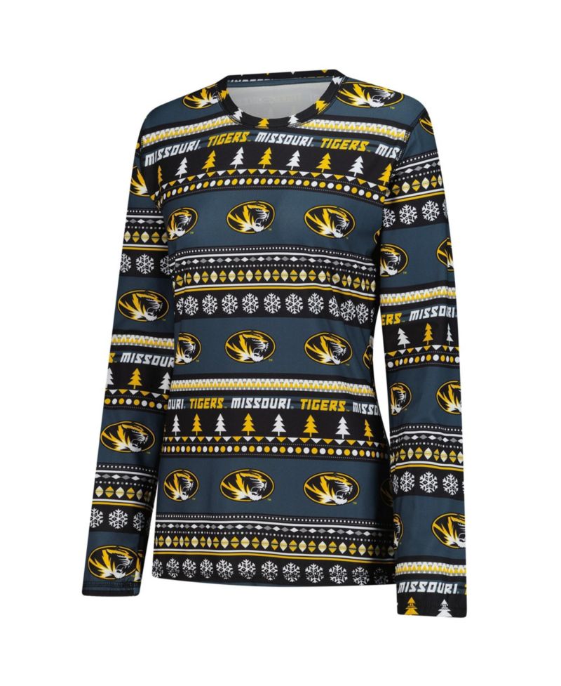 Women's Black Missouri Tigers Ugly Sweater Holiday Long Sleeve Top & Pants Sleep Set