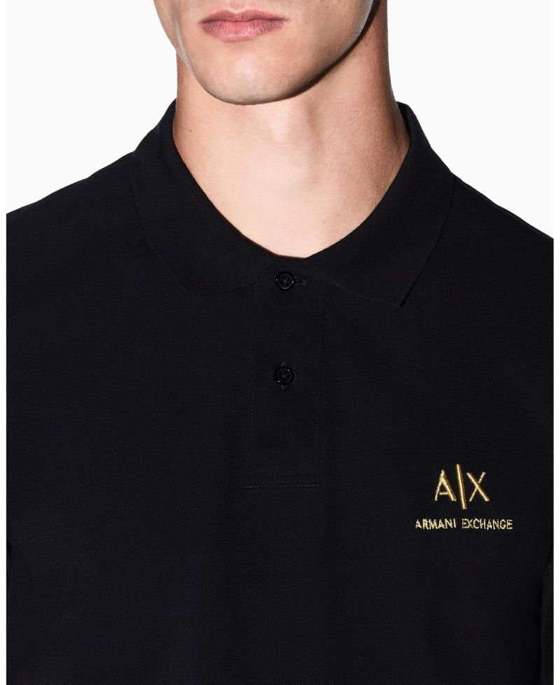 Men's Black And Gold Short Sleeves Pique Polo Shirt
