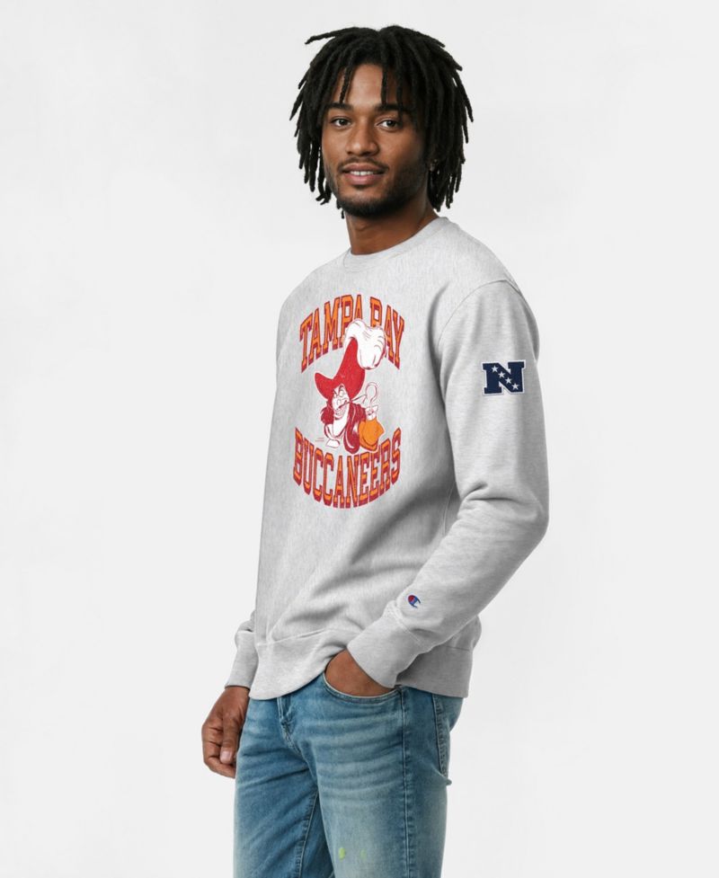 Men's Silver Tampa Bay Buccaneers Disney X Champion Reverse Weave Fleece Crewneck Sweatshirt