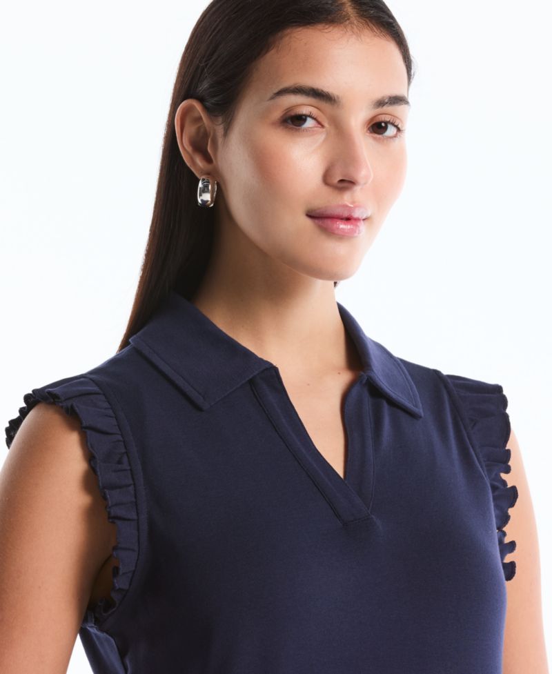 Petite Ruffle Sleeveless Polo Shirt