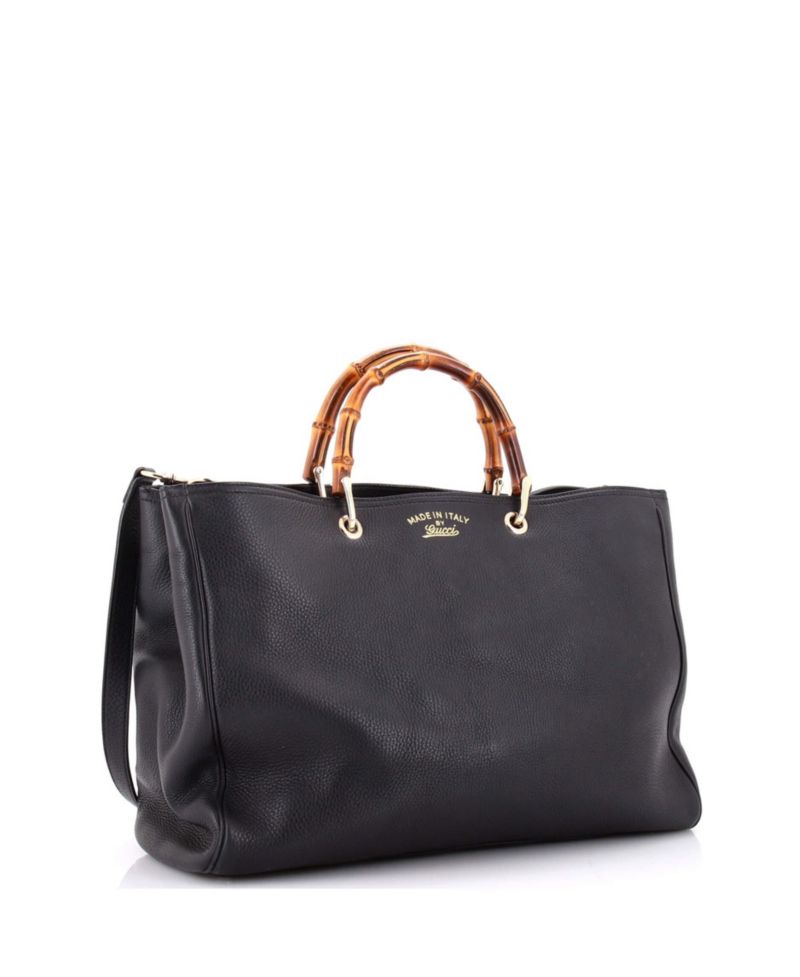 Large Bamboo Shopper Tote Leather