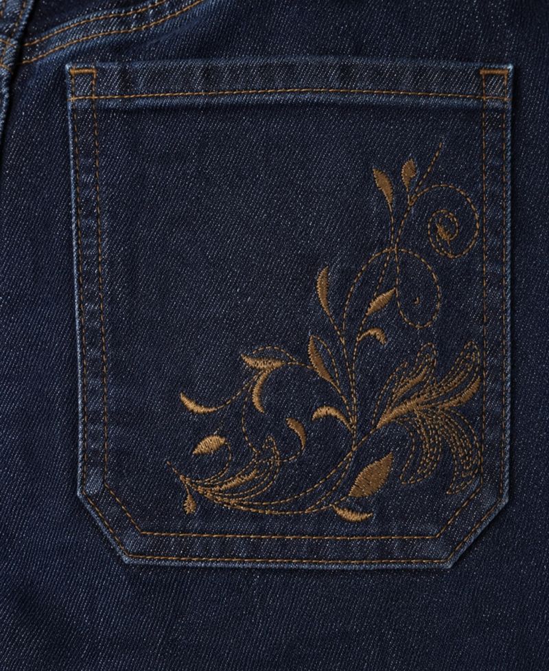 Women's Dark Rinse Tummy Control Bootcut Jean with Back Patch Pocket Embroidery Detail