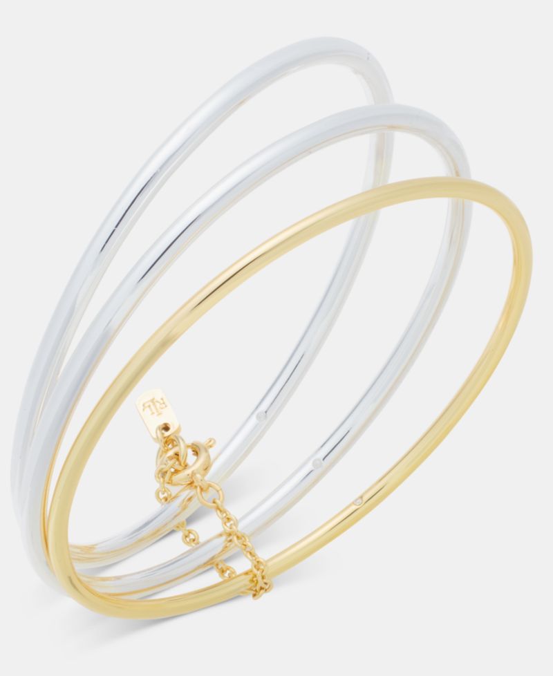 Two-Tone Bangle Bracelets, Set of 3