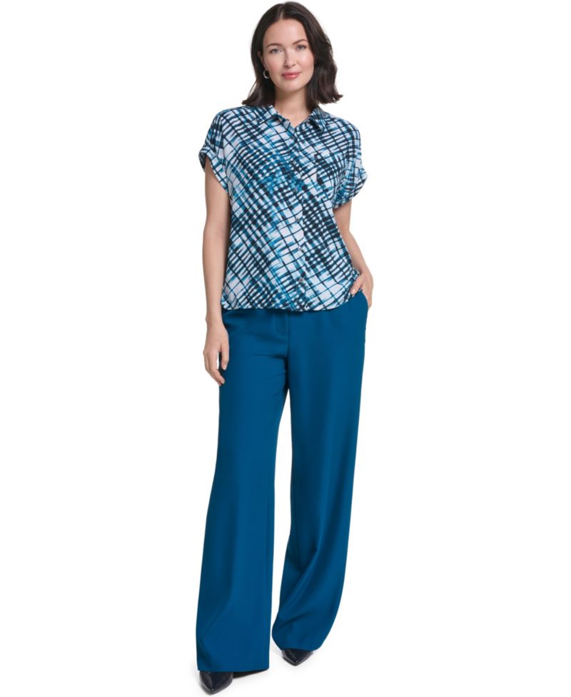 Women's Collared Short-Sleeve Button-Front Blouse