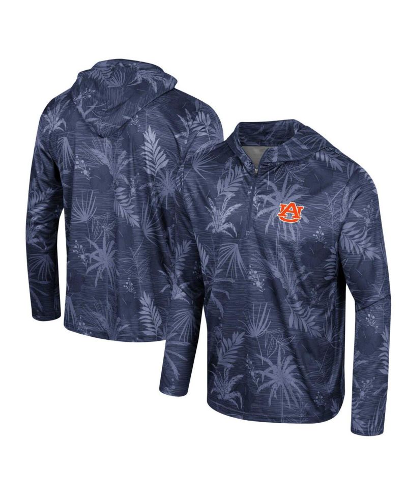 Men's Navy Auburn Tigers Palms Printed Lightweight Quarter-Zip Hooded Top