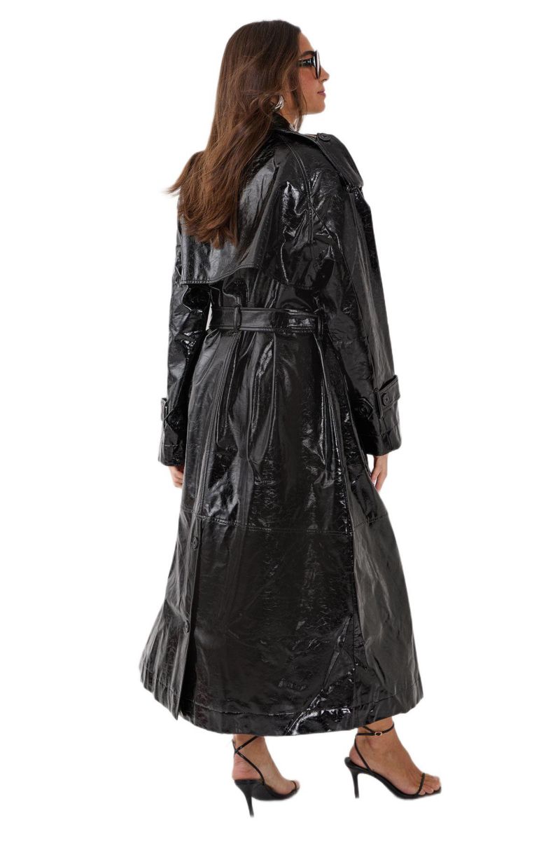 Women's High Shine Faux Leather Trench Coat