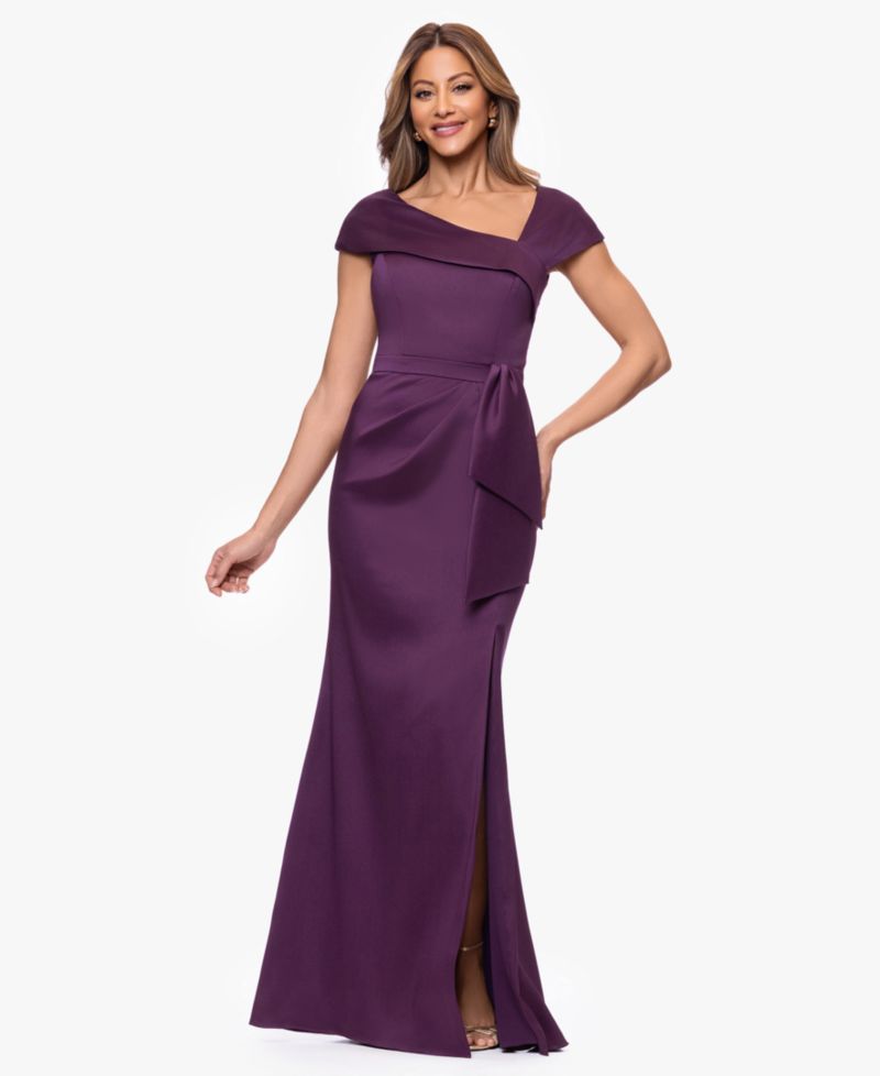 Petite Short-Sleeve Asymmetrical neck Gown