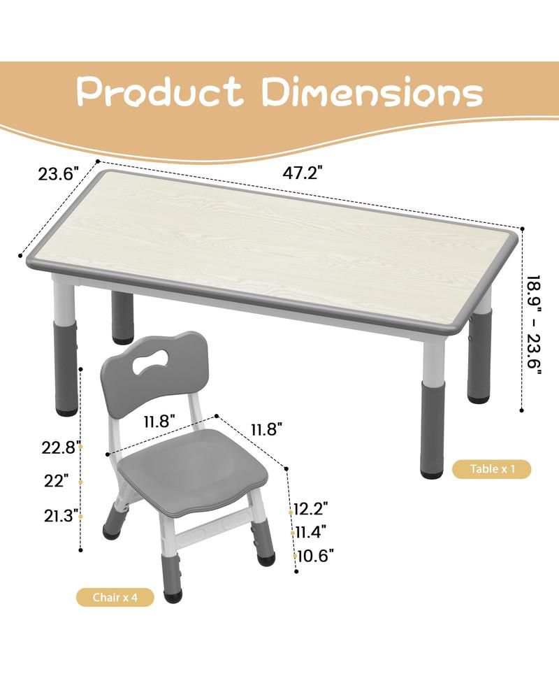 Kids Table and Chair Set, Height Adjustable Toddler Table and 4 Chairs Set for Ages 2-10, Graffiti Desktop, Non-Slip Legs, Arts & Crafts Table, Children Activity Table for Daycare Classroom Home