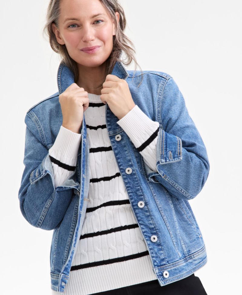 Petite Cotton Cable-Knit Crewneck Sweater