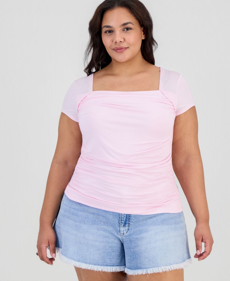 Trendy Plus Yummy Ruched Square-Neck Shrug Top
