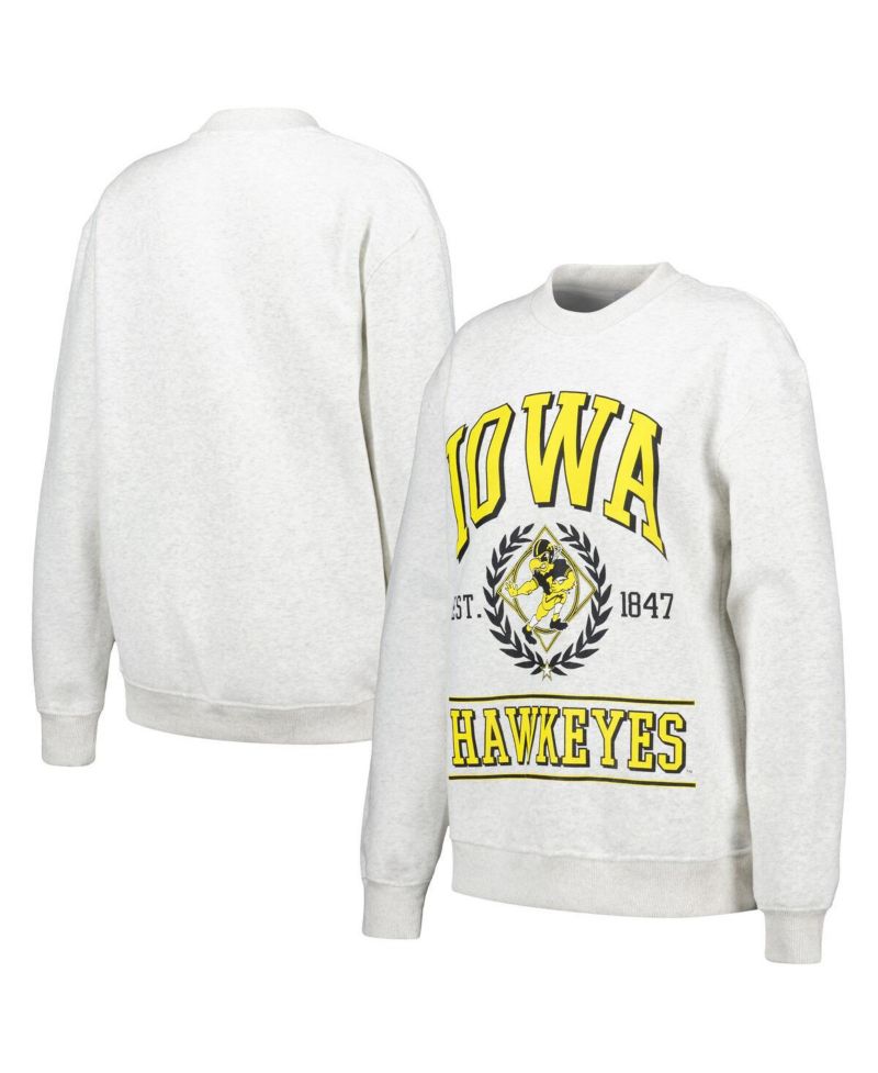 Women's Ash Iowa Hawkeyes Logo Pullover Sweatshirt